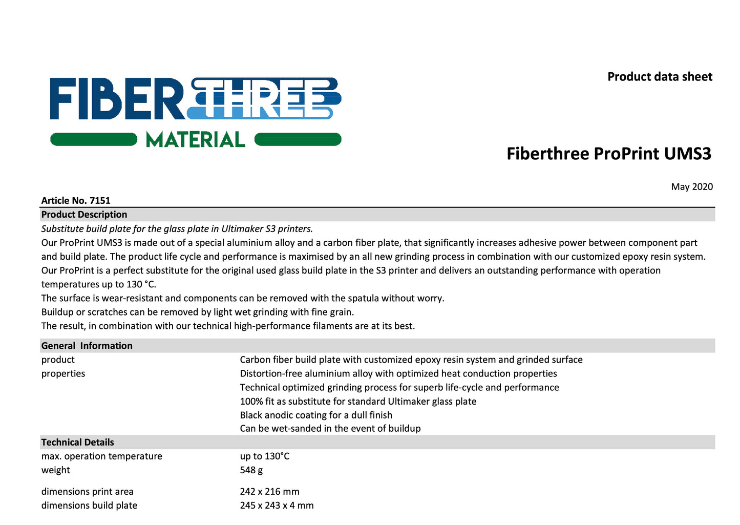 Fiberthree ProPrint Industrial Build Surface for Ultimaker S3
